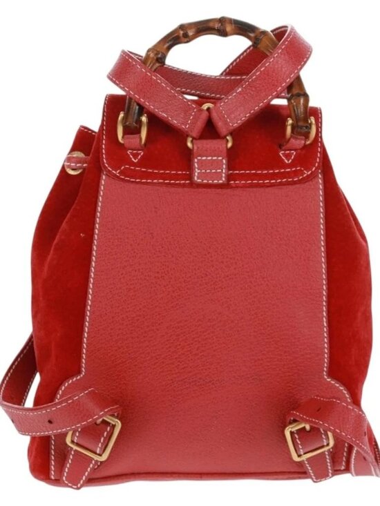 GUCCI Bamboo Backpack Suede Red Gold 003 1998 0030 Auth gh1510 main image 7